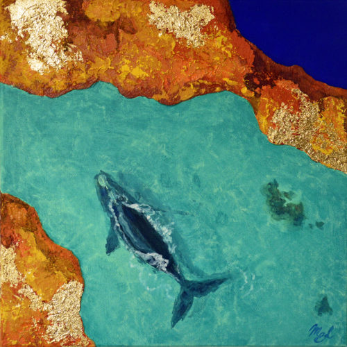 Whale art, shining colors.