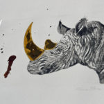Incisione calcografica con oro e sangue, rinoceronte