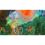 oil painting, wildlife art, tigers and orangutans
