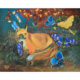 Oil painting with fox, butterflies and gold leaf details.