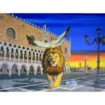 Lion of Venice with Doge Palace in background
