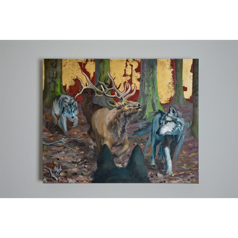 wolves oil painting