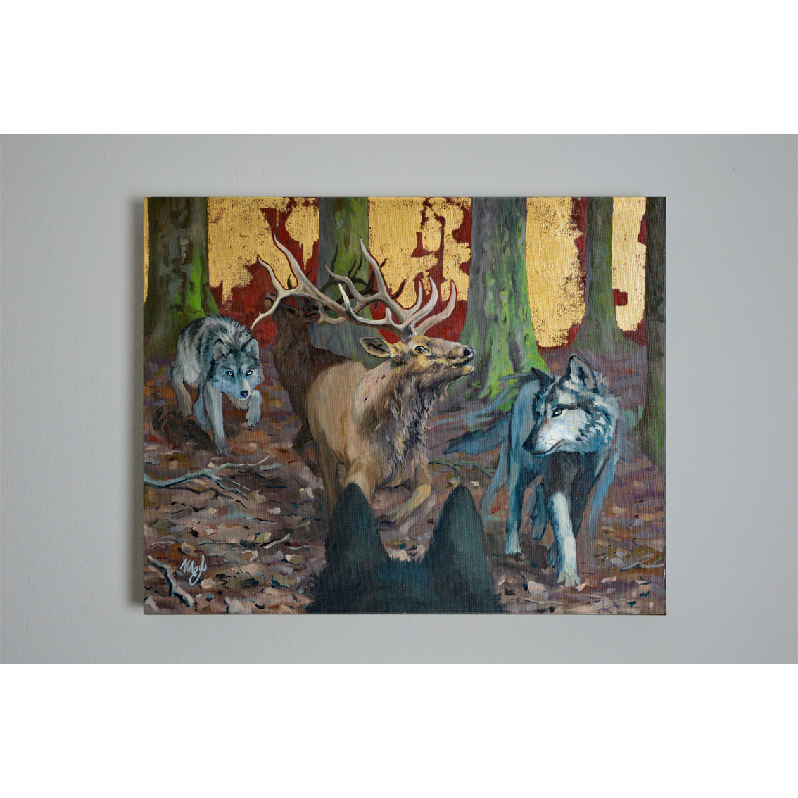wolves oil painting