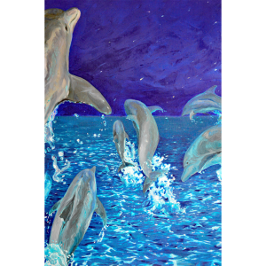 Dolphin pod, oil painting