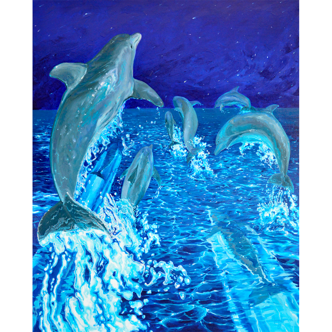 Dolphins in Luminescence, oil Painting