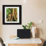 Nature inspired art in an office room.