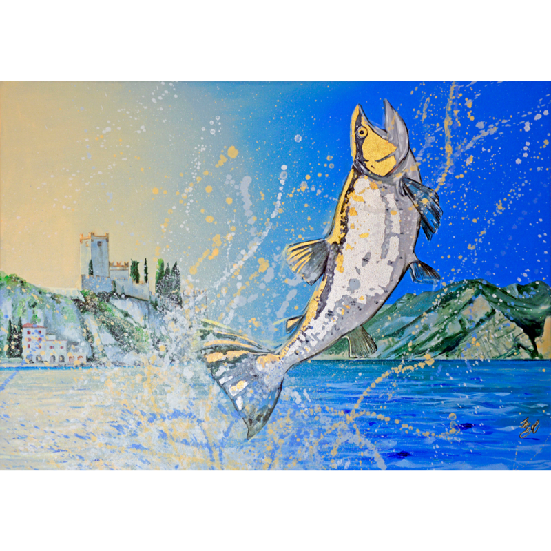 Leaping trout painting