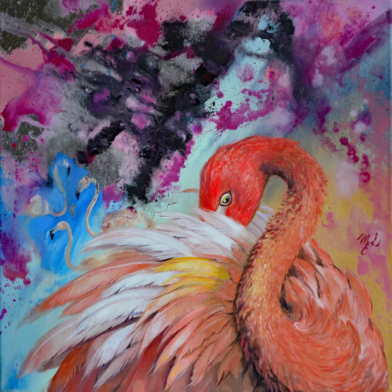 Pink Flamingo Fantasy, oil on canvas