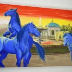 Blue horses, large oil painting
