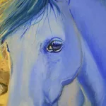Blue horses oil painting, detail of the eyes