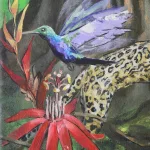 Humming bird and flower, oil on canvas