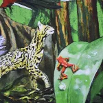 Rainforest of Costa Rica, ocelot and frog