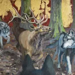 wolves hunting, art