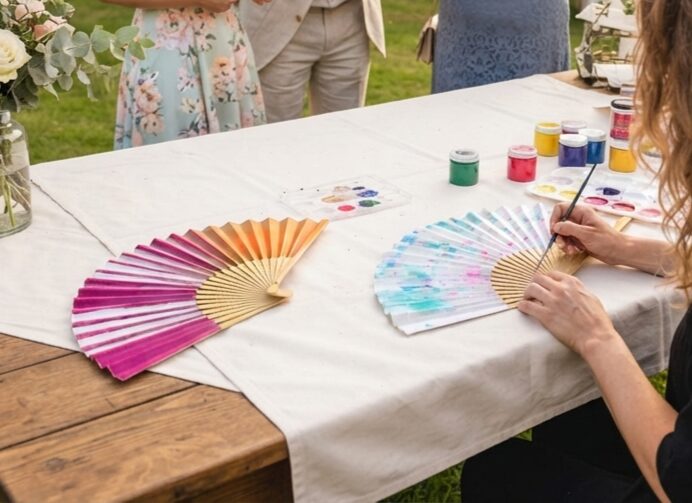Live Wedding Painting, hand-painted fans